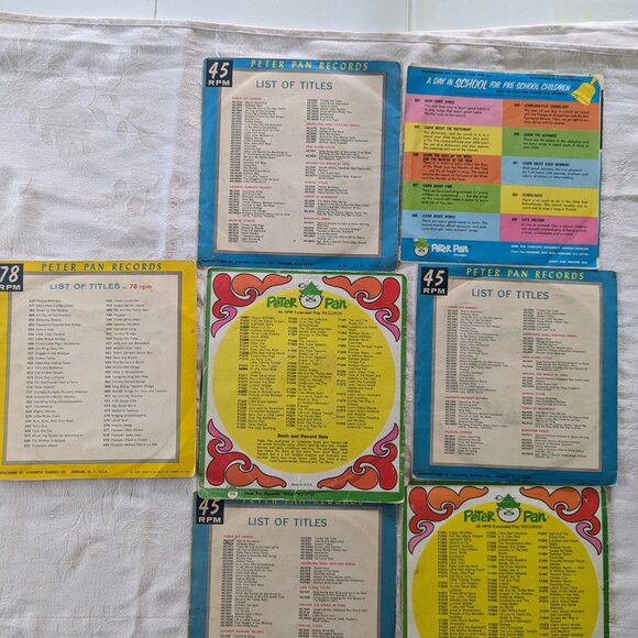 VTG Lot of 7 Peter Pan Records 45 RPM 60s Kids Songs Bonus Book Fairy Tale Sing - Picture 2 of 10